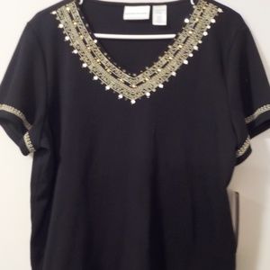ALFRED DUNNER "BLACK & WHITE  BEAD TRIMS" KNIT TOP